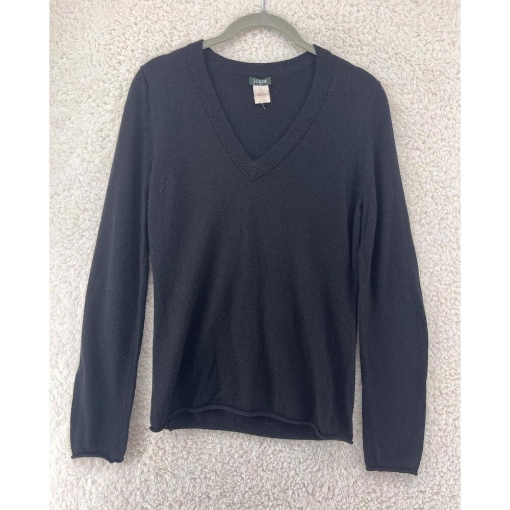J.Crew Black Wool Cashmere V-Neck Sweater Women's Medium Vintage Minimalist